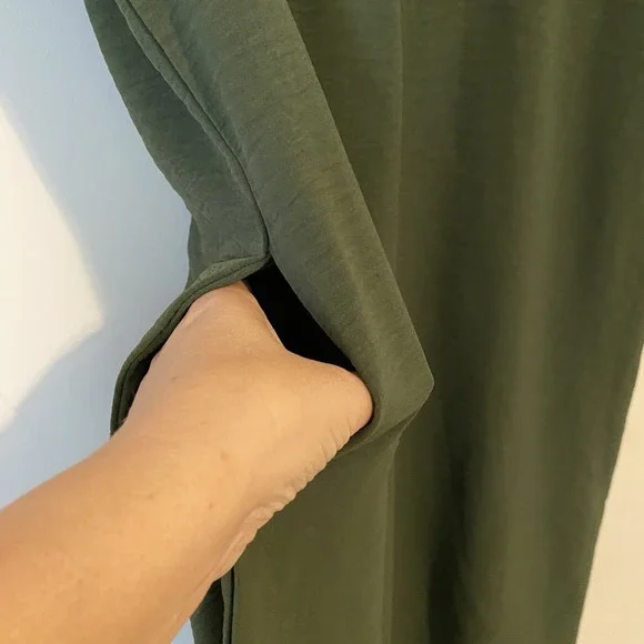 Olive Green Loose Fit short sleeve Midi T-Shirt Dress S/M espresso EUC POCKETS - Picture 5 of 7